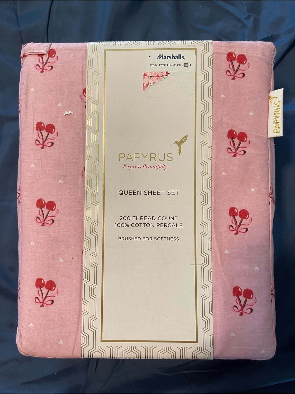 Papyrus Pink Cherry Cotton Percale Queen Sheet Set